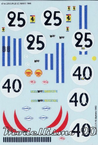 Decal ferrari dino 206s - 1/43,