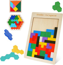 3 in 1 Puzzle Di Legno, Set Di Puzzle Di Legno Tangram, Giochi Montessori 3 4 5 