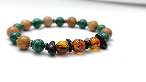 Bracciale uomo ambra malachite - bracciale,