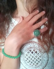 ANELLO GIADEITE VERDE NATURALE ART DÉCO, ANELLO DESIGN VINTAGE GIADA E ARGENTO