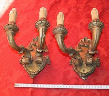COPPIA APPLIQUE ANTICHE IN LEGNO SEMIDORATO