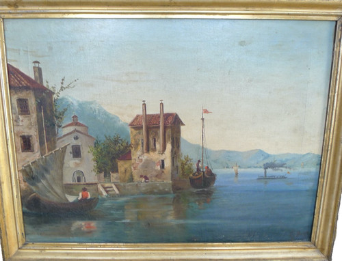 Dipinto antico brescia lago - antico, di