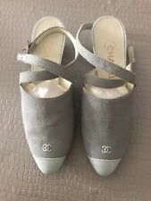 CHANEL SANDALI DONNA N. 38 italiano COLORE SABBIA E BIANCO IN CANVAS E PELLE 