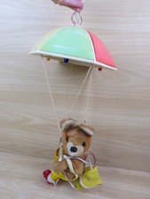 antico GIOCATTOLO PELUCHE CON PARACADUTE coniglio con zaino vintage di