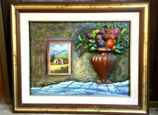 DIPINTO SU TELA IN RILIEVO DI CARTAPESTA FATTO A MANO FIRMATO NATURA MORTA