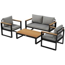 Outsunny Salotto da Esterno con Divano, 2 Poltrone e Tavolino da Caffè Grigio