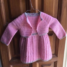 Vestitino neonata 3/6 mesi all'uncinetto fatto a mano completo di copri spalle