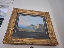 Antica gouache napoletana Napoli Baia '800 XIX cornice dorata Marras