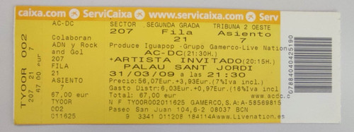 Unused complete ticket - ac/dc,