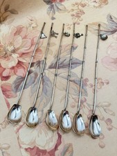 Japanese Iced Tea Sipper Spoons Set 6 Figural Charms Sterling Silver 950 Marked