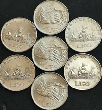 Lotto 7 monete 500 lire argento - 4 caravelle - 3 unità - anni vari - ottime