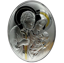 Icona sacra Cornice Quadro ovale Sacra Famiglia colore argento oro arredo luxury