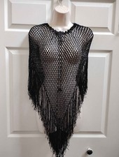 Poncho donna OS NERO uncinetto