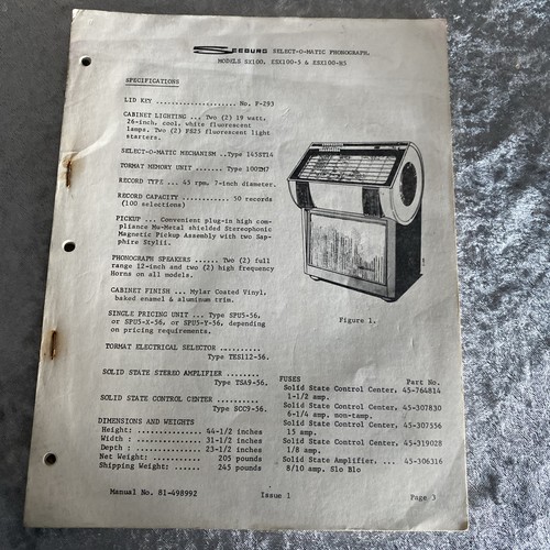 Seeburg models sx100 - models, esc100-5