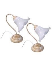 Abatjour In Coppia In Ferro Battuto Avorio Oro Vetro Di Murano Bianco Rustica 