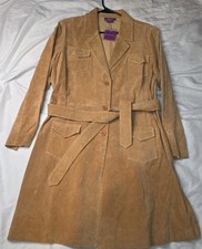 Suzanne Somers trench midi pelle nabuk marrone donna Lg con cintura bottoni nuovo con etichette