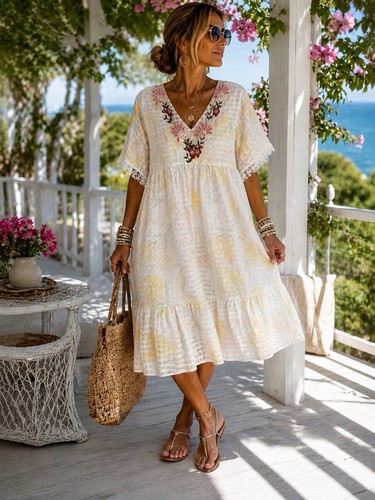 Abito donna boho nuovo cotone