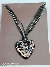 COLLANA COLLIER PENDENTE VETRO MURANO CUORE COLORI BASE NERA POI oro E VARI