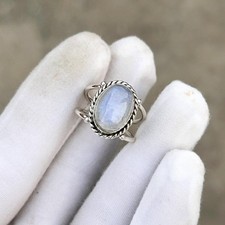 Pietra Lunare Arcobaleno Anello 925 Argento Ovale Cabochon da Donna Fatto a Mano