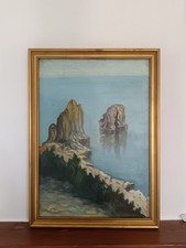 Scuola Italiana XX Secolo, "Faraglioni di Capri" dipinto olio su masonite