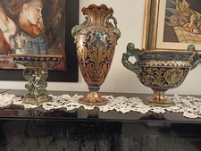 Porcellana Robbia Gualdo Tadino del 900 trittico Centro Tavola-Coppa-Anfora