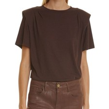 Frame Padded Shoulder Tee in Mahogany Pleated Womens Size S
