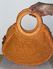 borsa di paglia intrecciata arancio fiori estiva manici borsa spalla  - 63