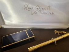 🔴 LUIS GERARD accendino LACCA BLU funziona e penna placcati ORO 24 KT