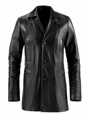 Cappotto lungo trench uomo pelle nera 100% pura pelle di agnello nuovo...