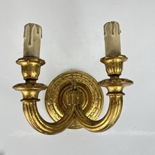 Antico Candeliere Da Parete A Due Fiamme In Legno Dorato Applique Porta Candele