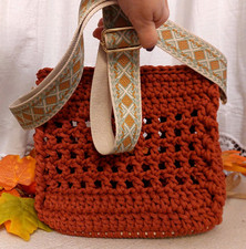 Borsa Borsetta Da Donna Ragazza 25x25x10 Cm All'uncinetto Rosso Mattone Handmade