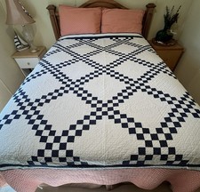 Trapunta antica blu e bianca tripla catena irlandese tutta cucita a mano 80” x 78” bella!