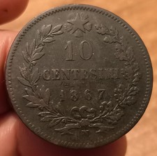 Moneta 10 Centesimi 1867 Napoli, Vittorio Emanuele II, Non Comune, Rif. 7982