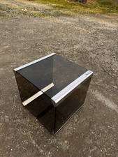 TAVOLINO IN VETRO FUME' CON ACCIAIO ANNI 70