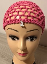 Cappellino rosa a rete fatto a mano uncinetto in cotone 