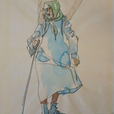 Alfred Bernegger ritratto di donna contadina Svizzera sign acquerello disegno Bütten