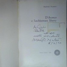 Autografo manfredi nicoletti D'ARONCO E L'ARCHITETTURA LIBERTY laterza