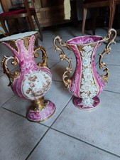 Coppia di Vasi In ceramica porcellana 1900 Colore Oro E Rosa Fiori