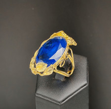 Anello donna blu zaffiro argento 925 placcato oro giallo fascia regolabile