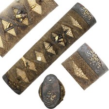 Spada antica giapponese Tsuka equiseto attacco Menuki Fuchi Kashira Samurai