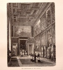 Stampa Antica 1875 = ROMA VATICANO = SALA DEL TRONO = ROME Old Print