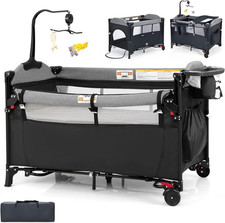 5 in 1 Lettino Neonato Con Materasso, Culla Da Campeggio Con Fasciatoio E Cintur