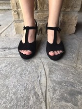 SANDALI NERI IN PELLE SCAMOSCIATA MARCA ALESYA CON PLATEAU E ZEPPA MIS 40