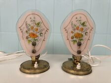 Coppia Abat-jour Anni 50 Lampade Da Comodino Vintage Con Vetro Decorato