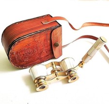 Occhiali da opera antichi ottone binocolo nautico madreperla con scatola in...