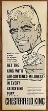 1960 Chesterfield King sigarette dolcezza addolcita ogni soffio pubblicità stampa vintage