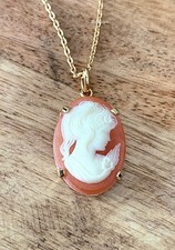 Collana Catena + Ciondolo Cameo Rosso Corniola Placcato Oro 18 Carati 750/1000