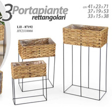 3 ALZATA PORTA PIANTA VASO DA TERRA SUPPORTO METALLO Fioriera VIMINI 71-53-38cm