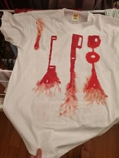 Maglietta T Shirt Manica Corta Puro Cotone Bianca Dipinta A Mano In Rosso