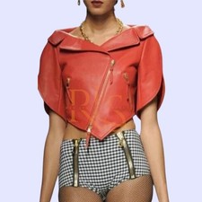 Giacca Moto Donna Rosso Crop